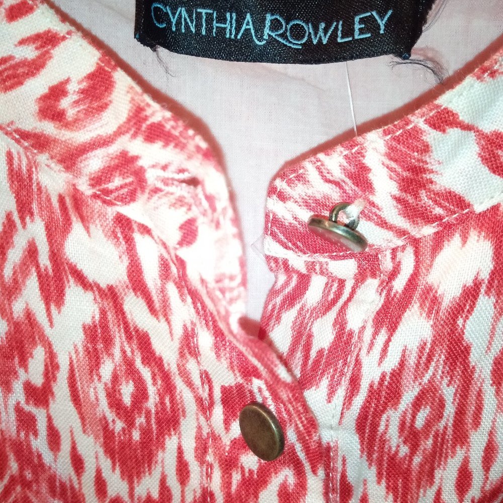 Cynthia Rowley Red & Cream Ikat Print Sleeveless Linen Dress Sz 10 NWT - Picture 3 of 11